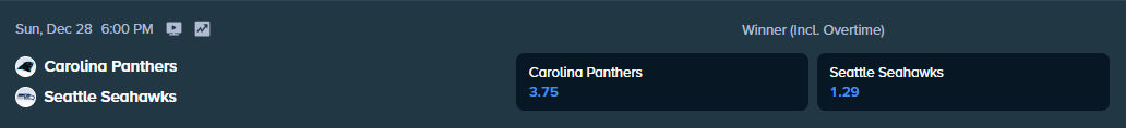 the current winning odds for the nfl match between seahawks and panthers